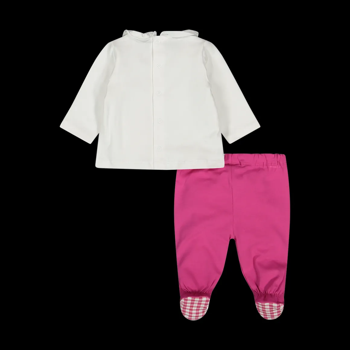 Completo due pezzi in jersey bianco e fucsia da neonata
