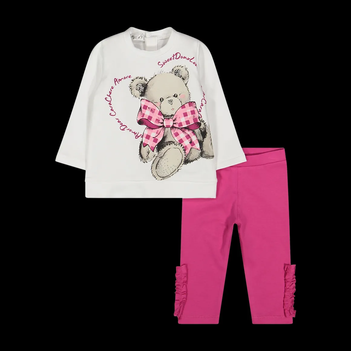 Completo felpa e pantaloni con orsetto da bambina