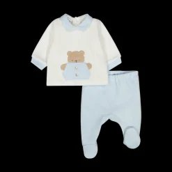 Completo in ciniglia bianco azzurro neonato