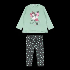 Completo in interlock con stampe per bambina