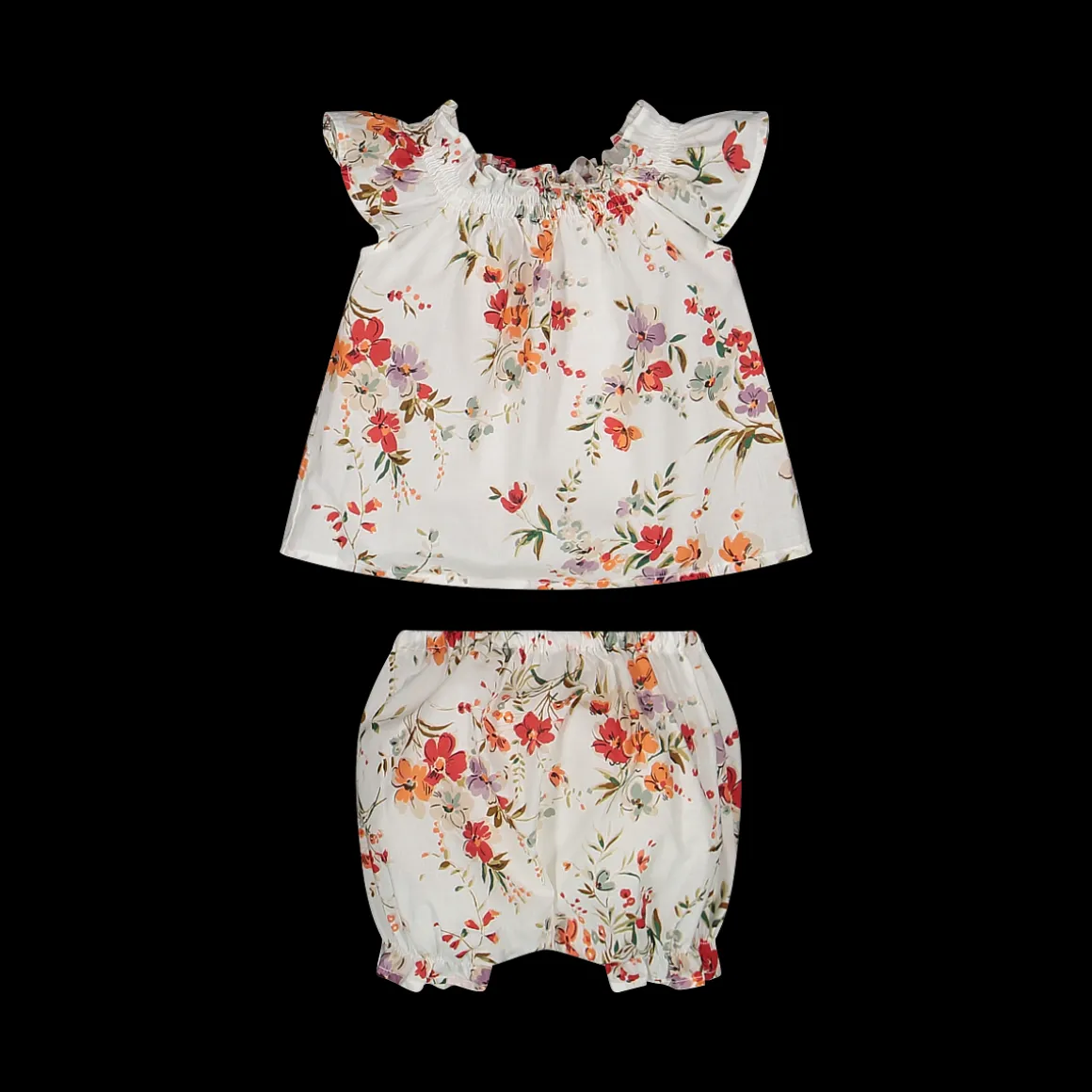 Completo in tela stampata a fiori liberty da bambina