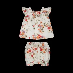 Completo in tela stampata a fiori liberty da bambina