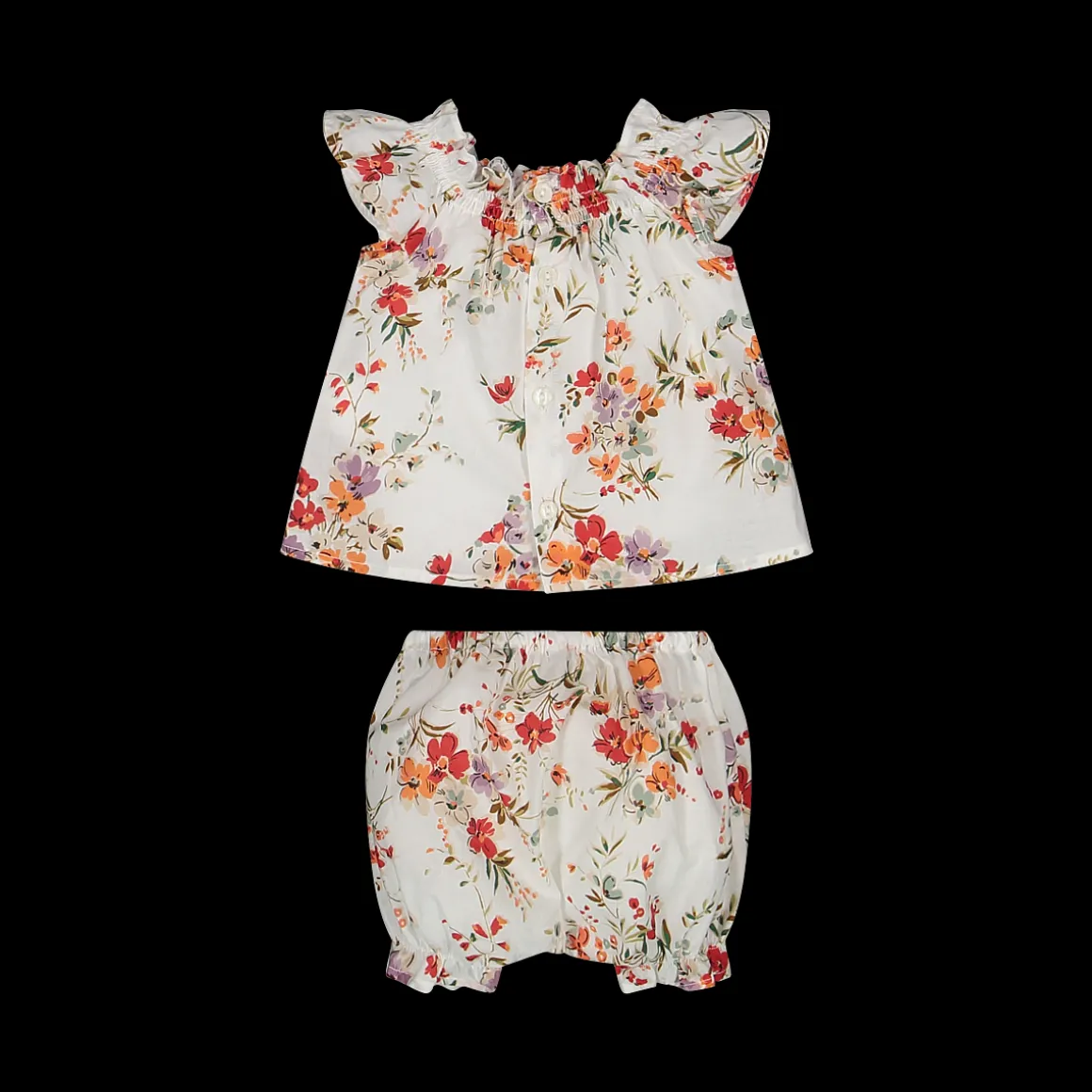 Completo in tela stampata a fiori liberty da bambina