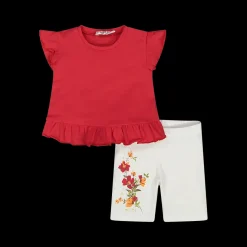 Completo T-shirt e pantalone con balza da bambina