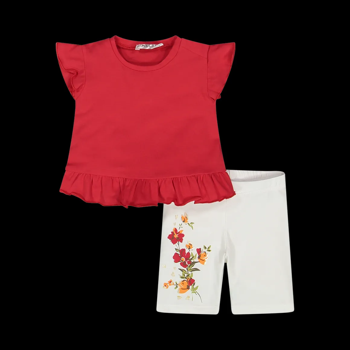Completo T-shirt e pantalone con balza da bambina