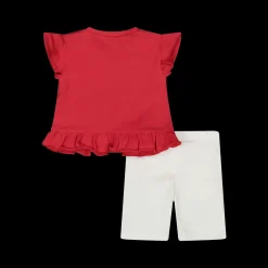 Completo T-shirt e pantalone con balza da bambina