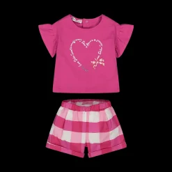 Completo t-shirt e shorts a quadri bambina