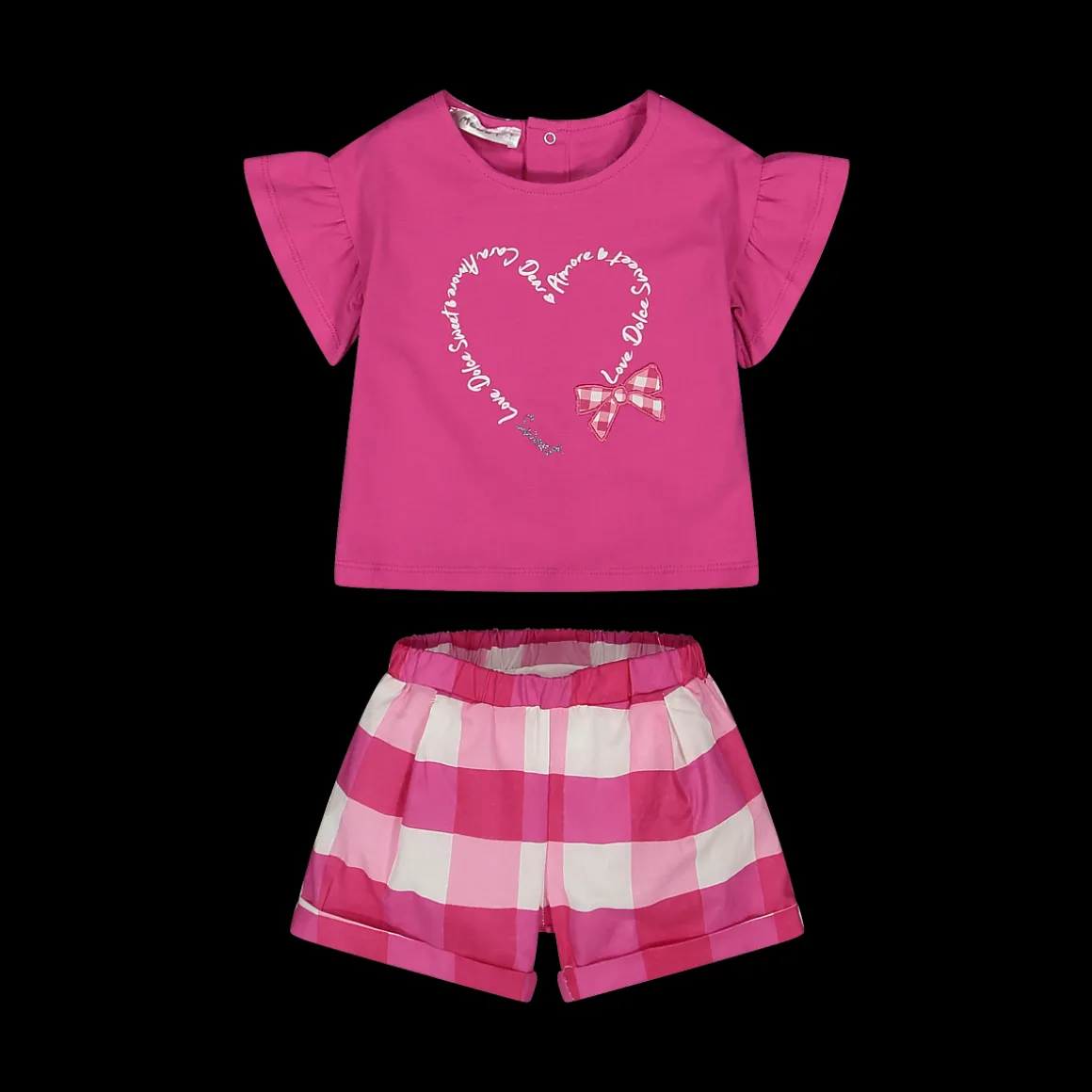 Completo t-shirt e shorts a quadri bambina