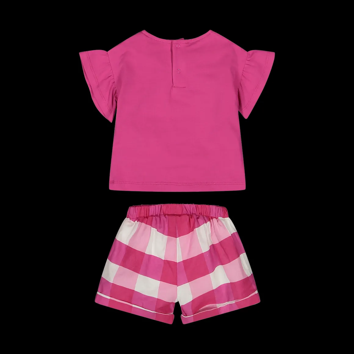 Completo t-shirt e shorts a quadri bambina