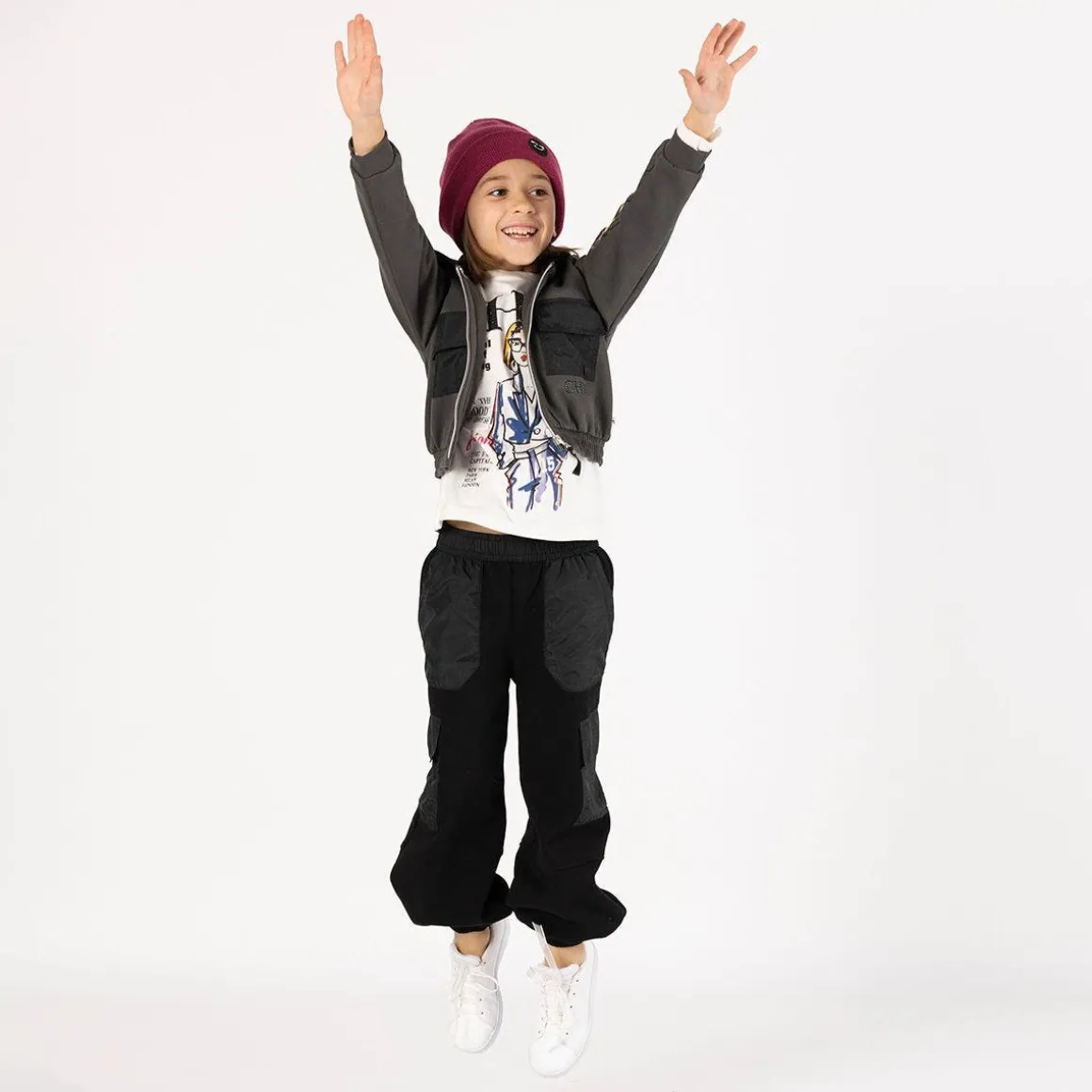 Felpa con nylon e zip per bambina