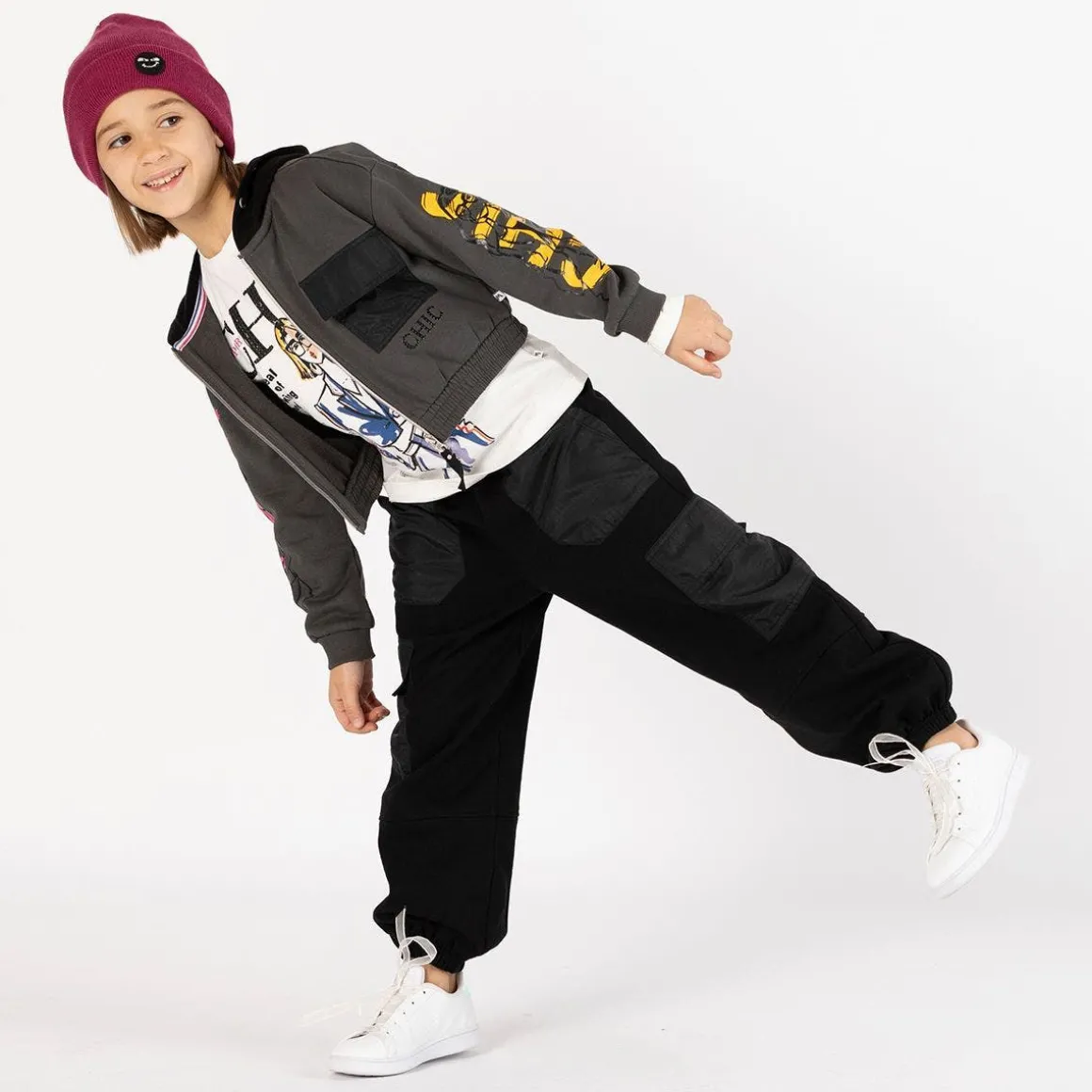Felpa con nylon e zip per bambina