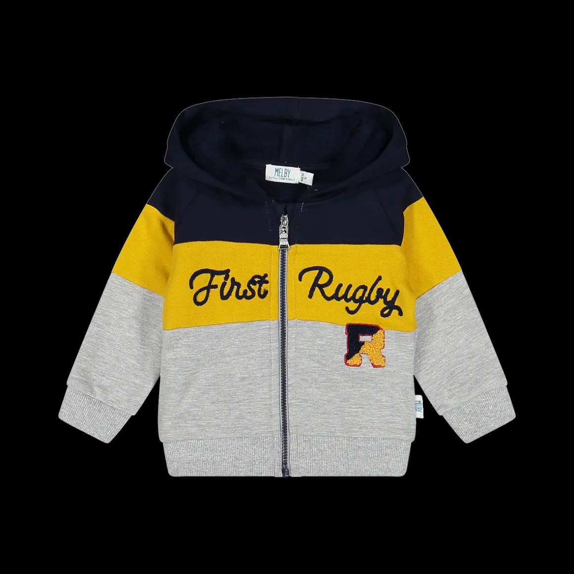 Felpa con zip e cappuccio a tema rugby