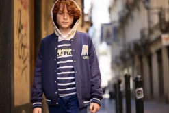 Felpa rigata con cappuccio per ragazzo