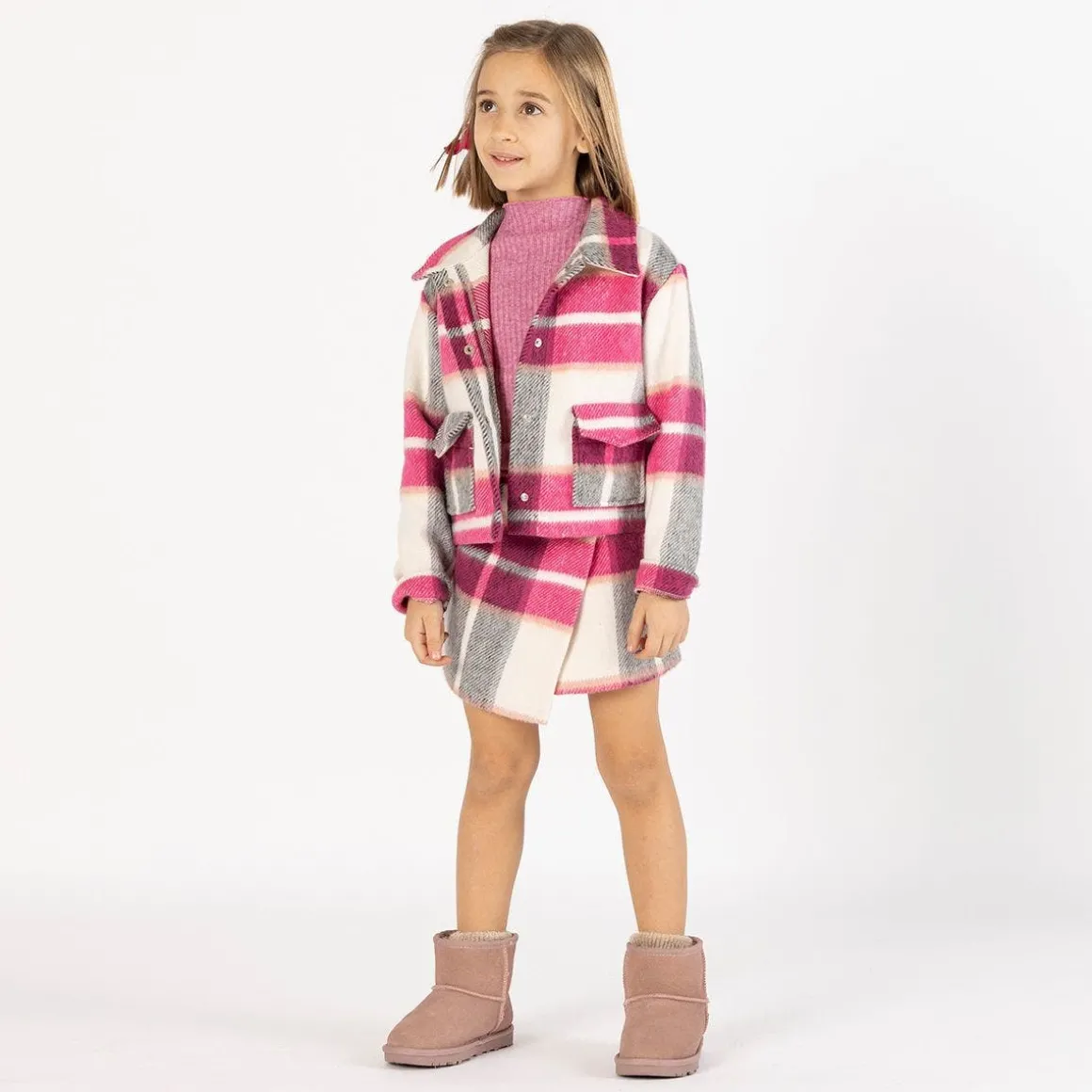 Giacca cropped a quadri per bambina