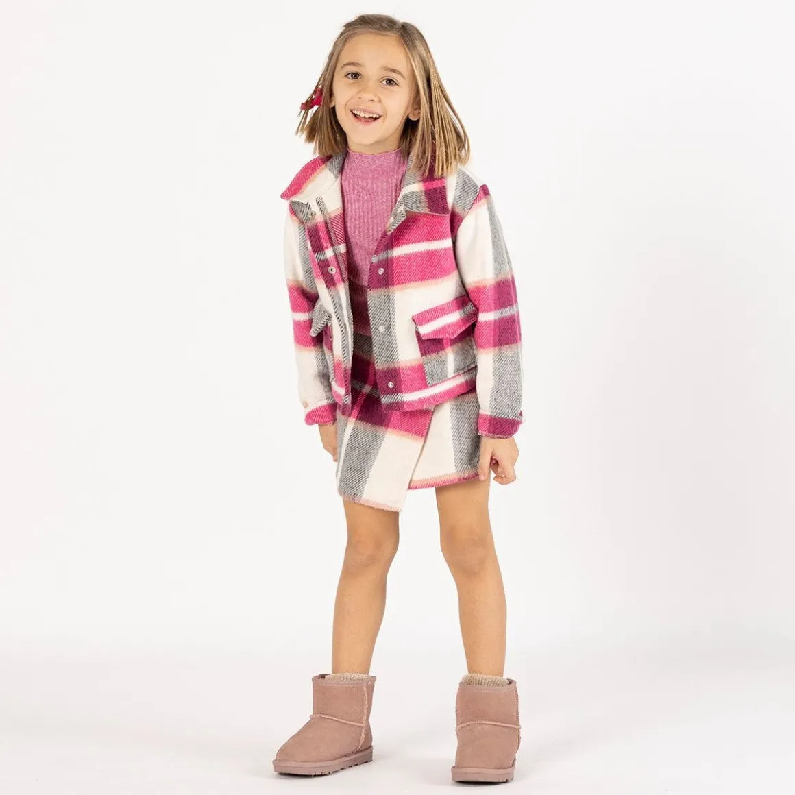 Giacca cropped a quadri per bambina