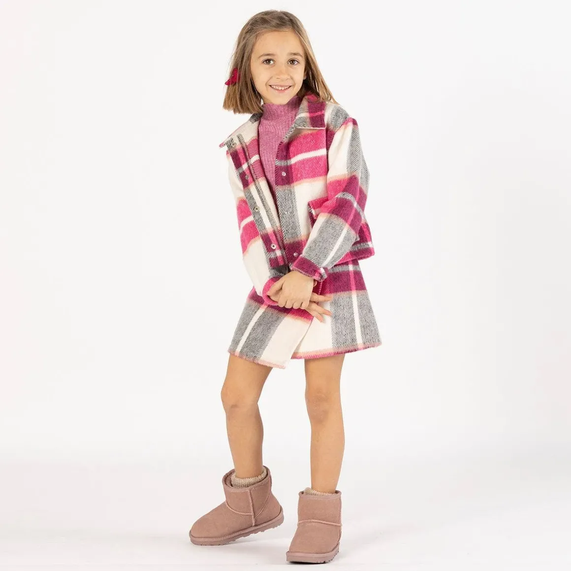 Giacca cropped a quadri per bambina