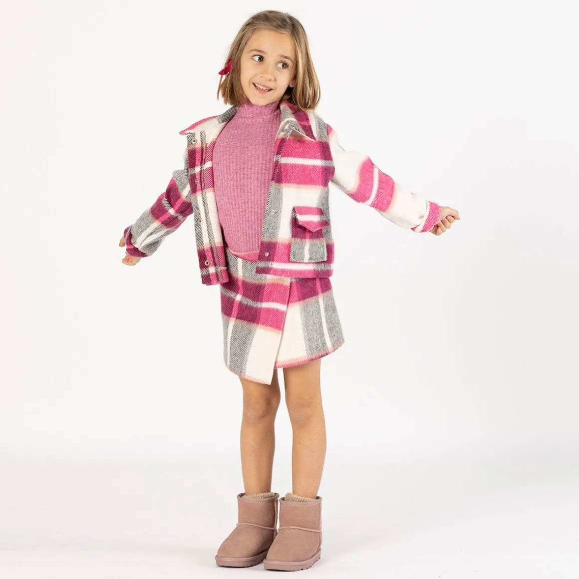 Giacca cropped a quadri per bambina