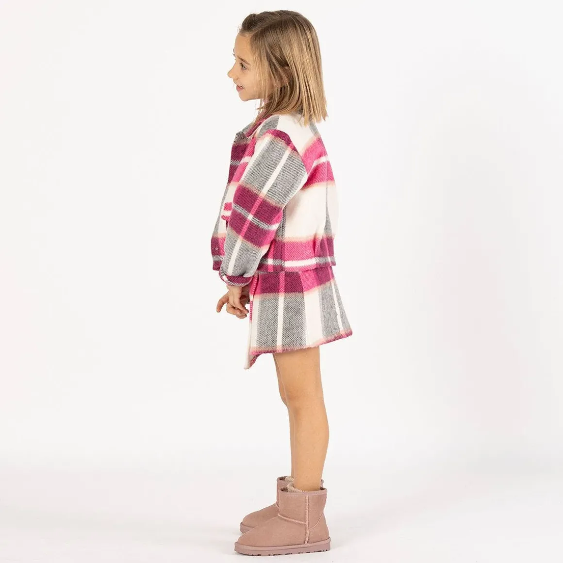 Giacca cropped a quadri per bambina