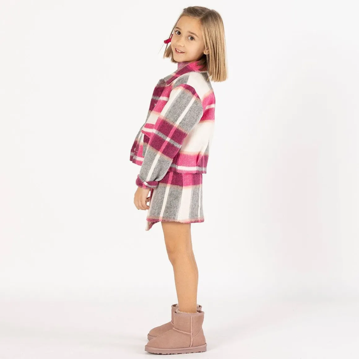 Giacca cropped a quadri per bambina