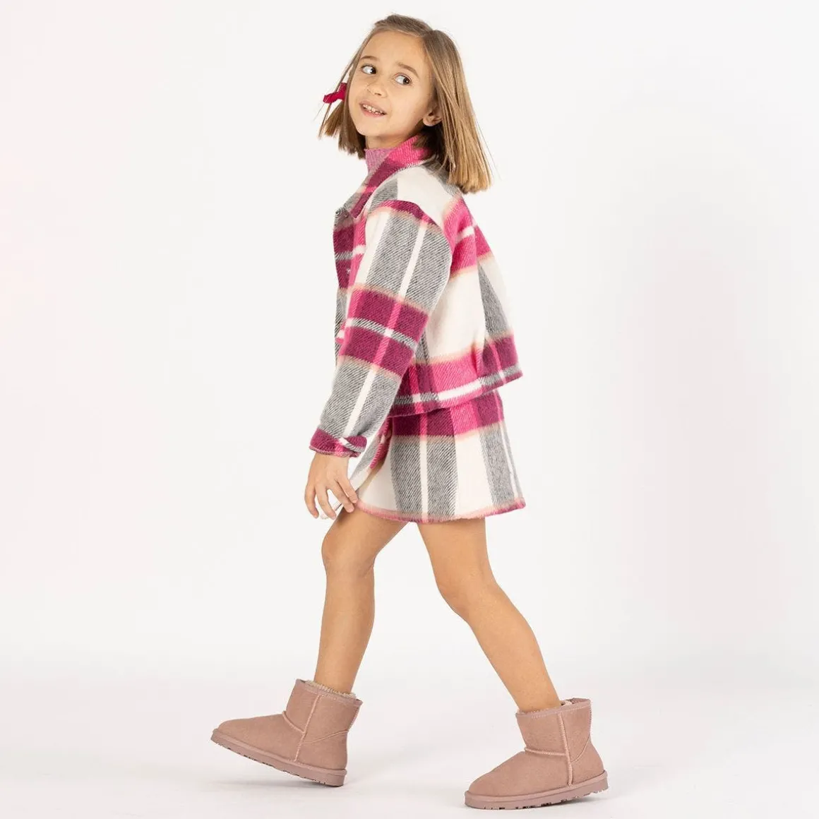 Giacca cropped a quadri per bambina
