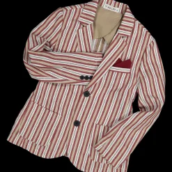 Giacca rigata bambino beige bordeaux