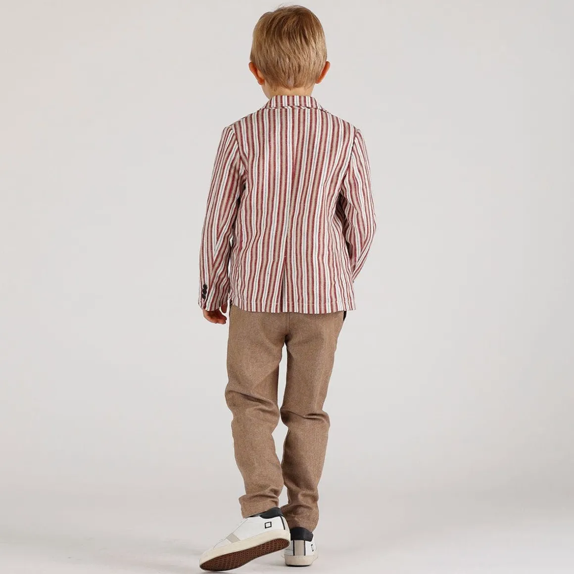 Giacca rigata bambino beige bordeaux