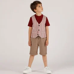 Gilet rigato bambino beige bordeaux