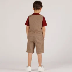 Gilet rigato bambino beige bordeaux
