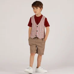 Gilet rigato bambino beige bordeaux