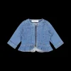 Giubbino in denim stretch con volant per neonata