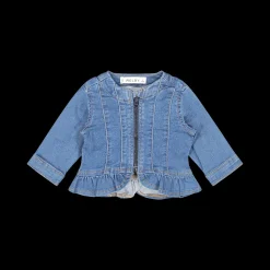 Giubbino in denim stretch con volant per neonata