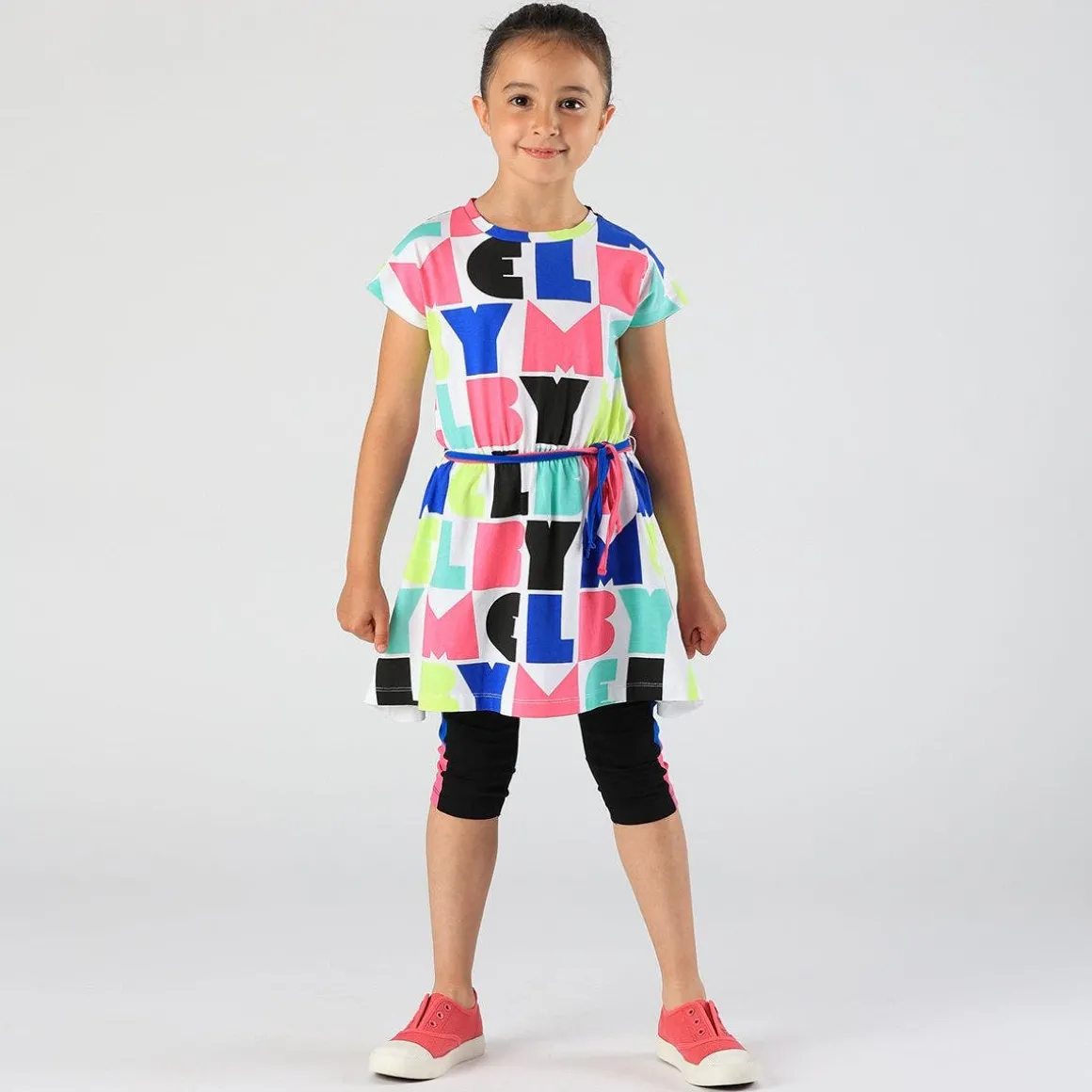 Leggings 3/4 con inserti in contrasto colore da bambina