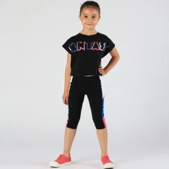 Leggings 3/4 con inserti in contrasto colore da bambina