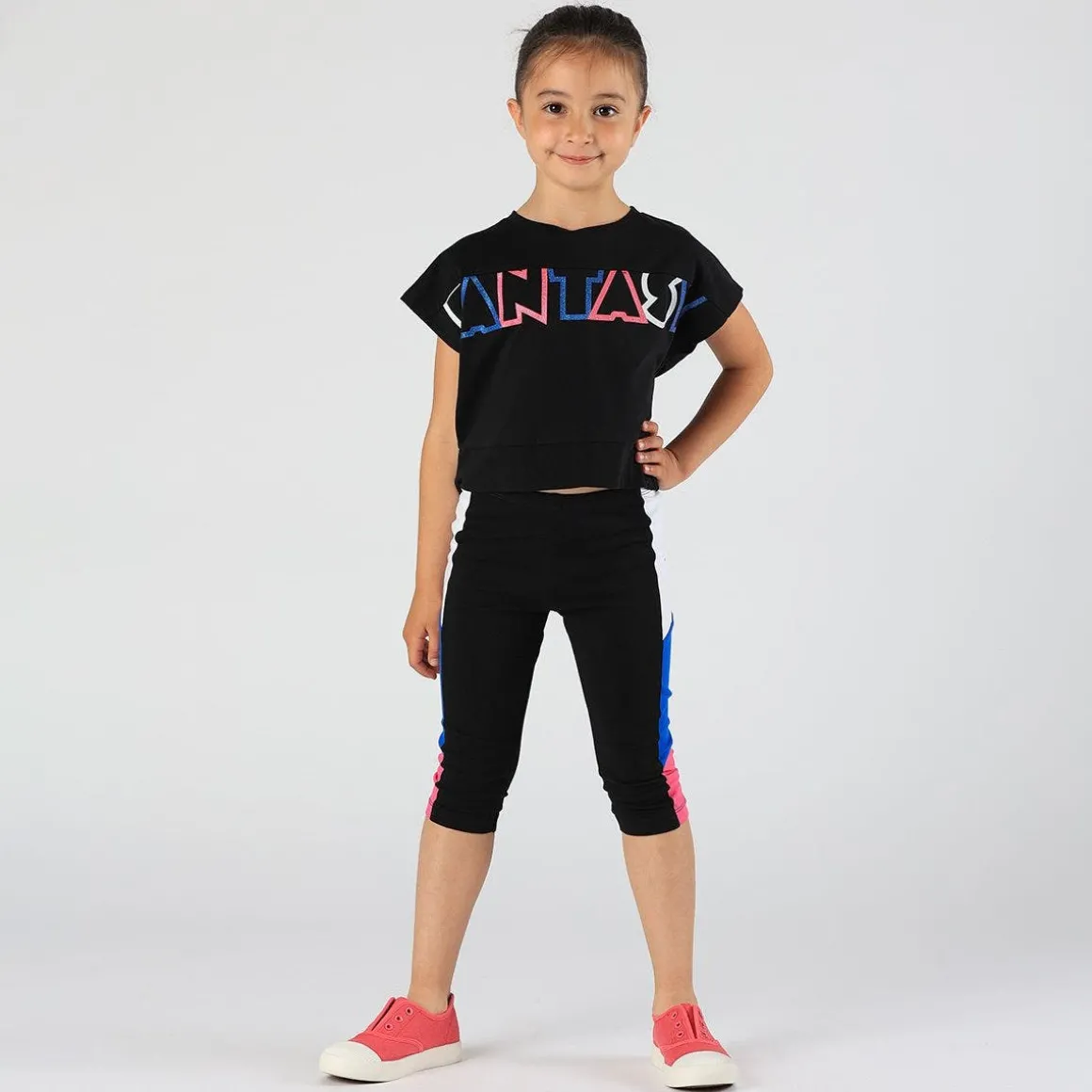Leggings 3/4 con inserti in contrasto colore da bambina