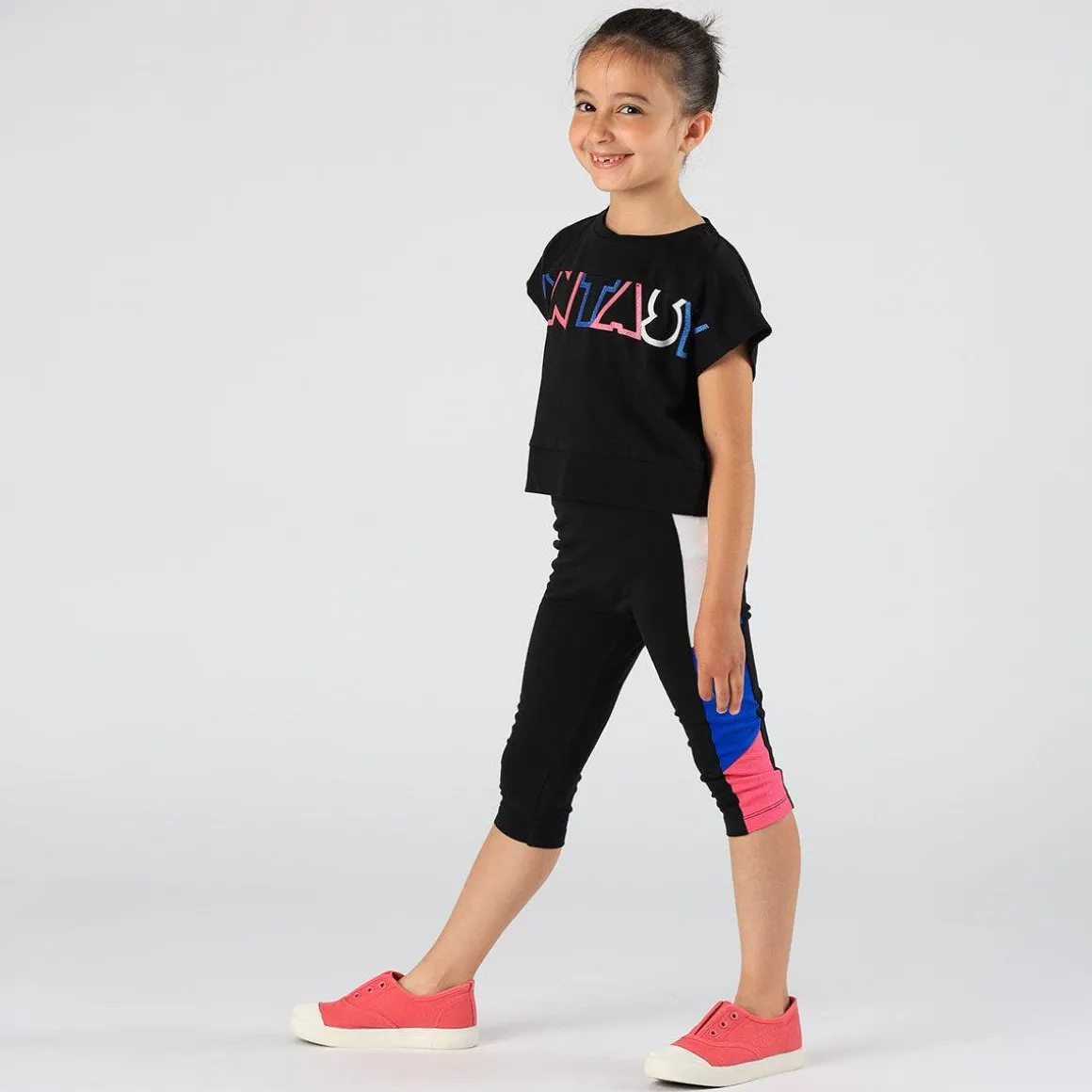 Leggings 3/4 con inserti in contrasto colore da bambina