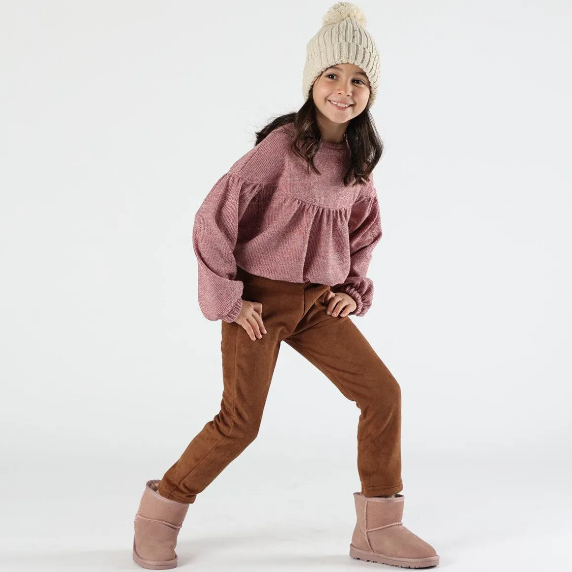 Leggings in tessuto scamosciato bambina