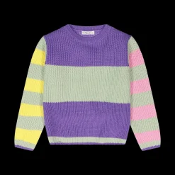 Maglia rigata con manica in contrasto per bambina