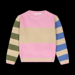 Maglia rigata con manica in contrasto per bambina
