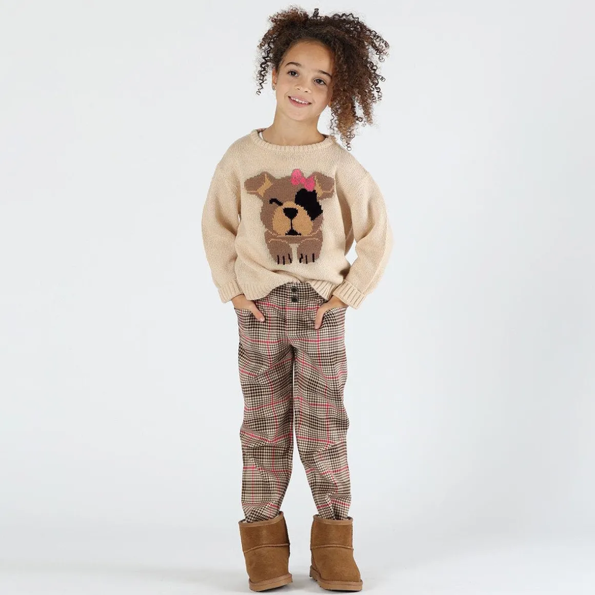 Maglia tricot con cucciolo bambina