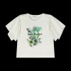 Maglietta con fiori e strass da bambina