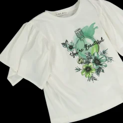 Maglietta con fiori e strass da bambina