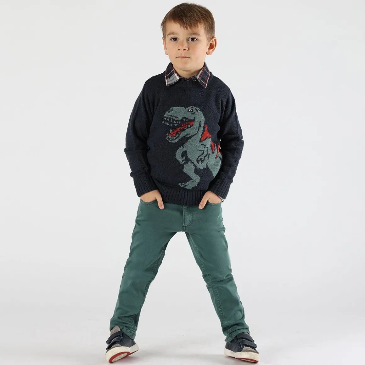 Maglione da bambino con jacquard Dino