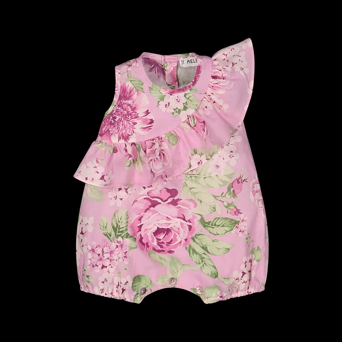 Pagliaccetto in tela stampato fiori da neonata