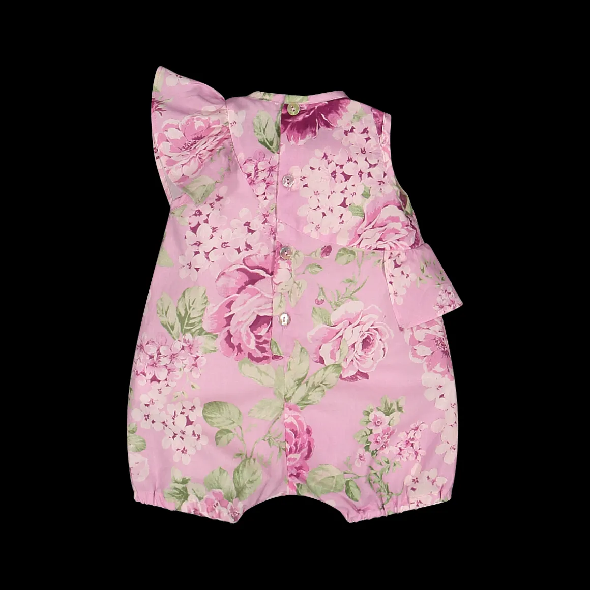 Pagliaccetto in tela stampato fiori da neonata