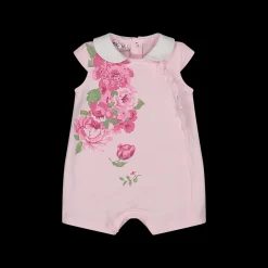 Pagliaccetto jersey stretch con stampa fiori da neonata