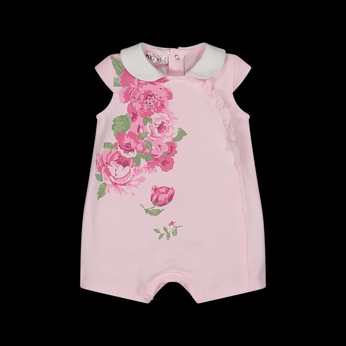 Pagliaccetto jersey stretch con stampa fiori da neonata