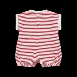 Pagliaccetto righe rosse e bianche da neonata