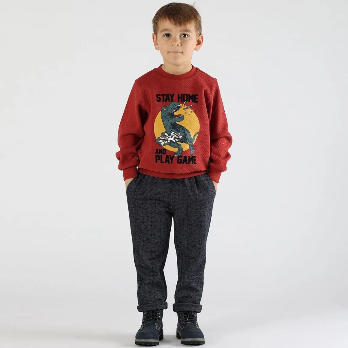 Pantalone bambino in tessuto spinato