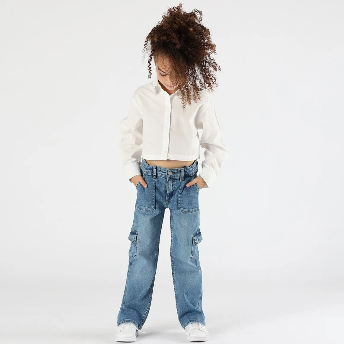 Pantalone cargo denim bambina
