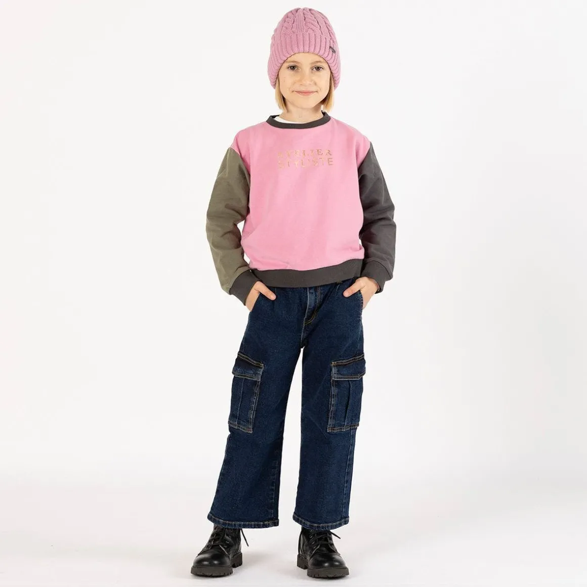 Pantalone cargo in denim per ragazza